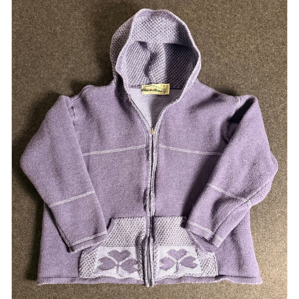 Arancrafts 100% Merino Wool Womens Full Zip Shamrock Jacket Sweater Blue XXL